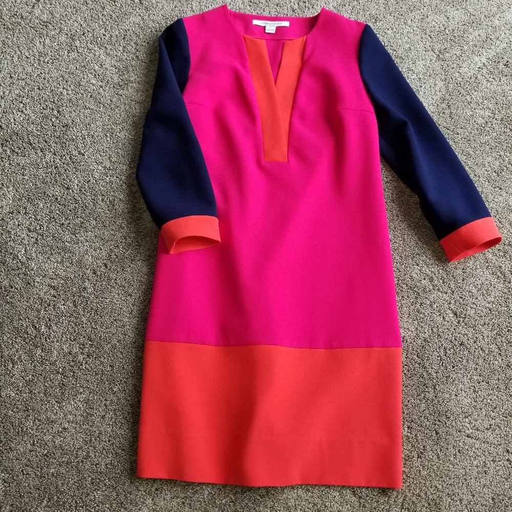 Diane Von Furstenberg Pink and Orange Colorblock Dress